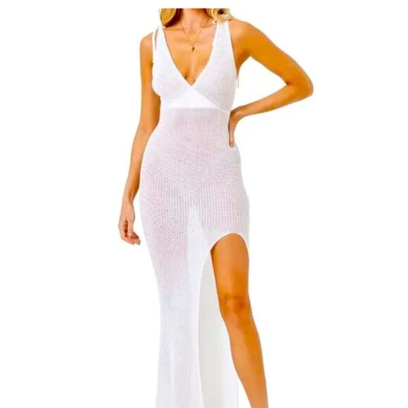 NEW l Space Sheer White/Cream Beach Swimsuit Cover-Up Maxi Long Dress M $154 - Picture 2 of 6